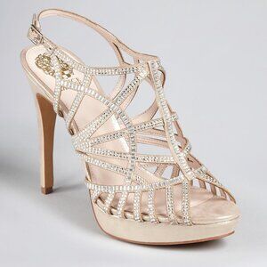 VINCE CAMUTO JEWELED STILETTO ANKLE STRAP SANDALS US SZ 8 1/2 EURO 38 1/2